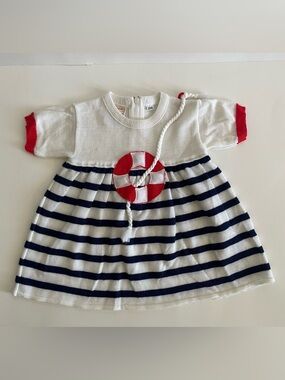 Vintage Friemanit Girls Size 12mos Summer Sailor Textured Stripe Dress Nautical